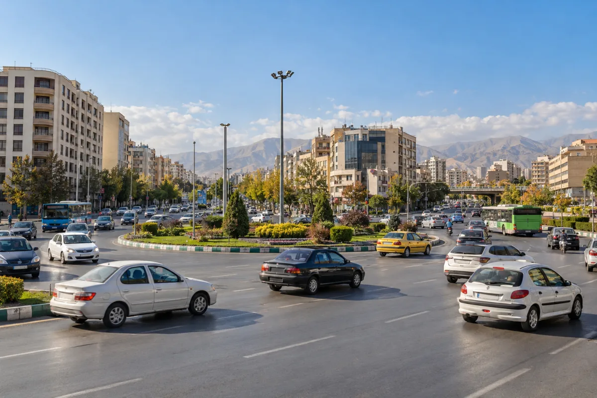 بازسازی تصویری فوتورئال از میدان پرتردد و بافت شهری صادقیه در غرب تهران