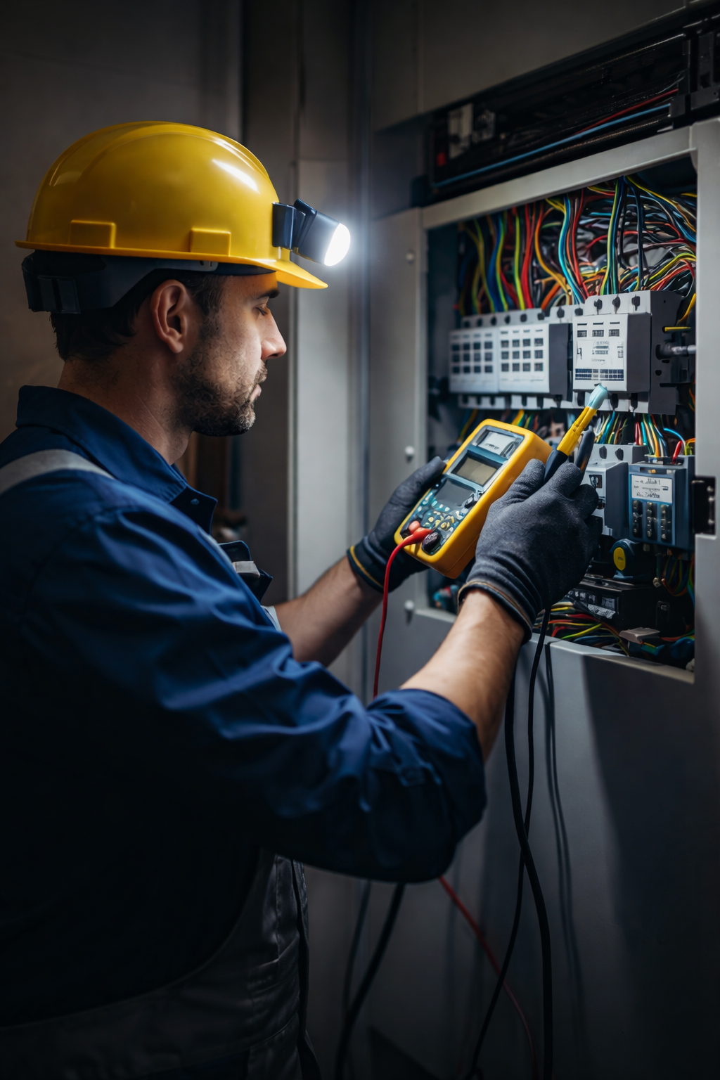 برقکار در حال تست سیم کشی تابلو