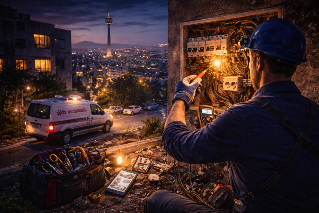 برقکار ساختمان در تهران با خدمات فوری رفع قطعی برق، تعمیر تابلو برق، رفع پریدن فیوز و ایمن‌سازی سیم‌کشی به‌صورت شبانه‌روزی.