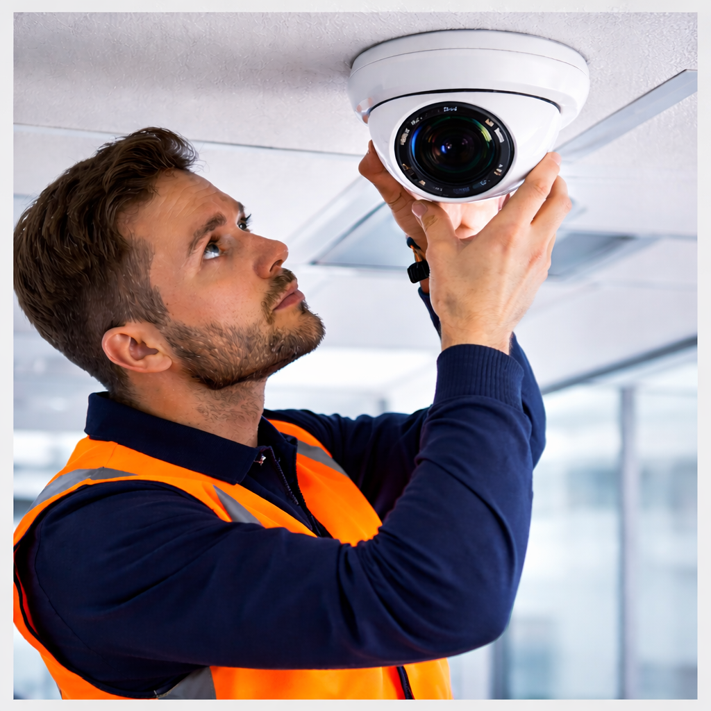 عکس نصاب دوربین مدار بسته در حال نصب دوربین